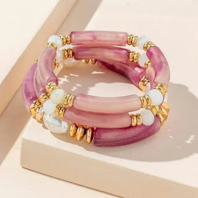 New Chinese style natural freshwater pearl acrylic bracelet set of three pieces eprolo