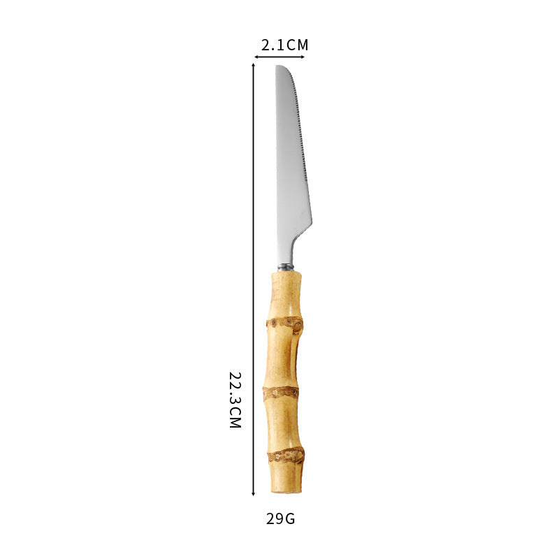 Natural Bamboo Handle Stainless Steel Tableware, Dessert Salad Spoon Fork, Bamboo Joint Handle, Western Food Steak Knife eprolo