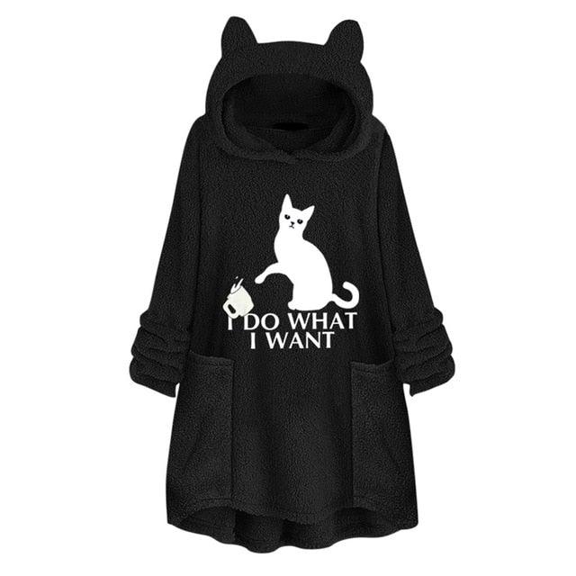 Womail Hoodie Sweatshirt Womens winter Fleece Cat Ear Long Pocket loose Casual Hooded Feminine Oversize Sweatshirt Plus Size - Shello's Creative Boutique