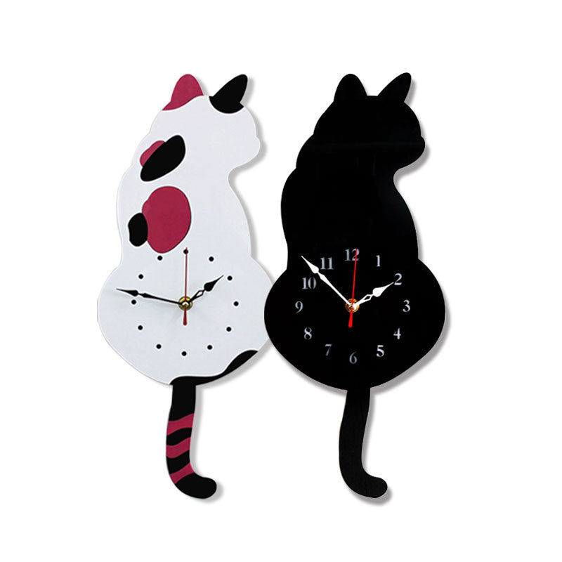Wall clock, living room, household cartoon clock, cat tail swing clock, wall decoration, quartz clock eprolo