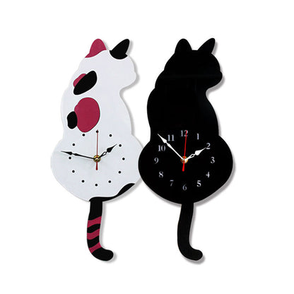 Wall clock, living room, household cartoon clock, cat tail swing clock, wall decoration, quartz clock eprolo
