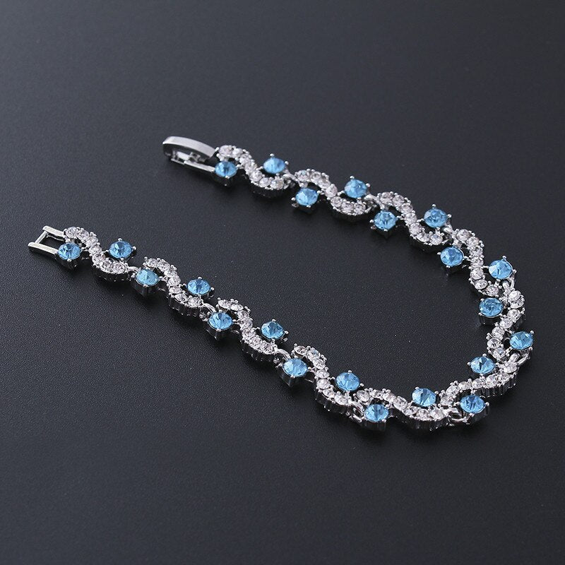 Luxury Blue Crystal Bracelet For Wedding Silver Bracelet Rhinestone Charm Women Bangles Jewelry Pulseira Feminina BR520 eprolo