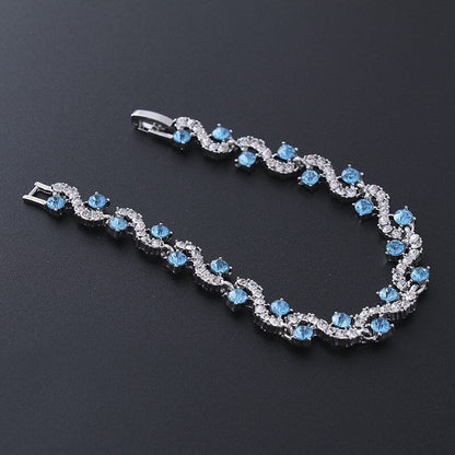 Luxury Blue Crystal Bracelet For Wedding Silver Bracelet Rhinestone Charm Women Bangles Jewelry Pulseira Feminina BR520 eprolo
