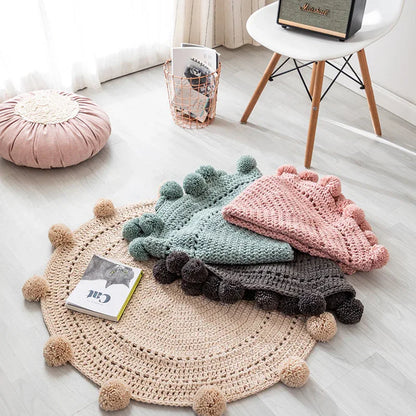 Handmade Woolen Ball Carpet – Round Floor Mat for Bedroom & Living Room - Shello's Creative Boutique