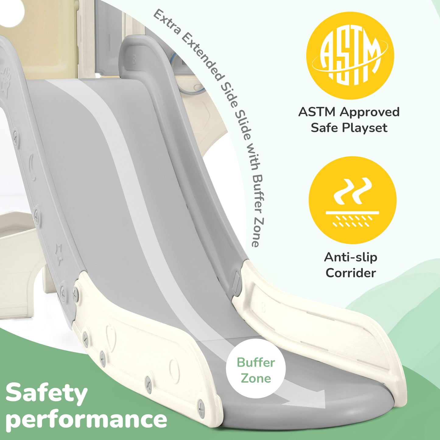 Kids Slide Playset Structure 7 in 1, Freestanding Spaceship Set with Slide, Arch Tunnel Grey+White + HDPE eprolo