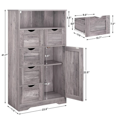 5 Drawers Storage Cabinet with Adjustable Shelves, Bathroom Cabinet with Doors, Floor Cabinet for Living Room Grey - Shello's Creative Boutique