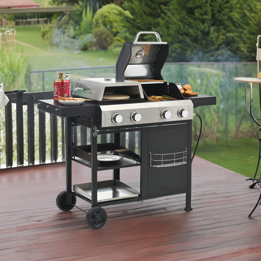 2+2 multifunctional gas barbecue grill and covered grill combination for outdoor cooking - barbecue, barbecue, pizza. eprolo