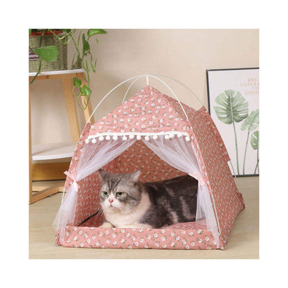Striped Canvas Pet Teepee Tent - Cozy Indoor Bed for Cats & Dogs