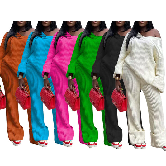 European and American women's casual solid color loose knit suit eprolo