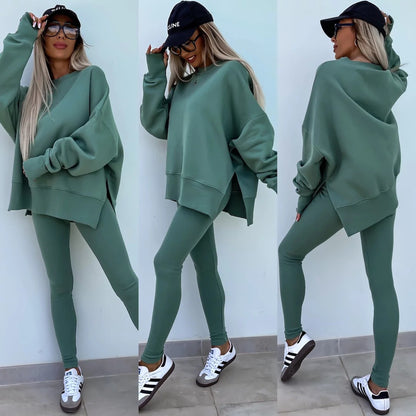 Women's Wear European and American Casual Tight Pants Loose Hoodie Set Two Piece Set eprolo