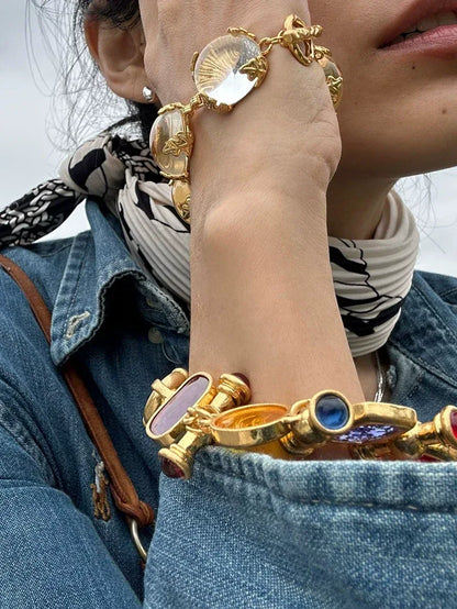 Brass Statement Chunky Colorful Retro Beads Bracelet Women Jewelry - Shello's Creative Boutique