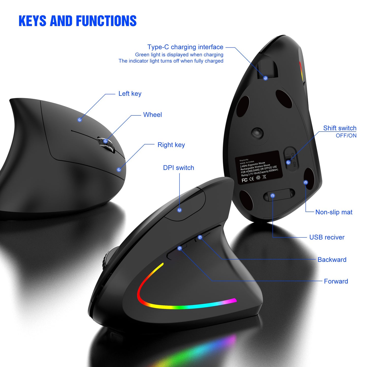 Wireless 2.4G vertical mouse for prevention