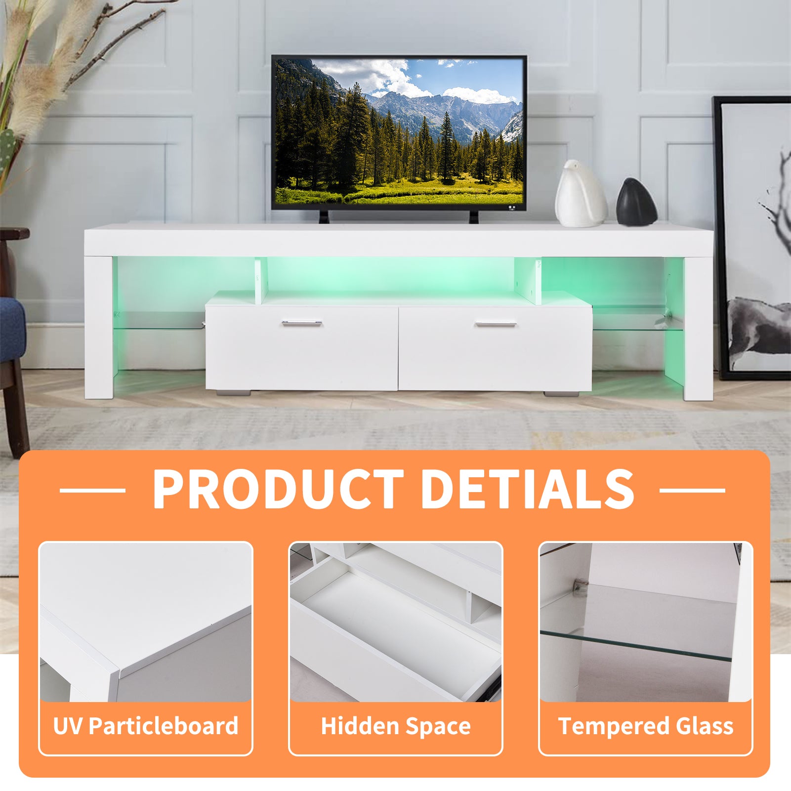 LED TV stand modern TV stand with storage Entertainment Center with drawer TV cabinet for Up to 75 inch for Gaming Living Room B eprolo