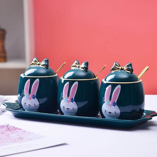 Lovely design cartoon  kitchenware 3 pieces ceramic spice jar set for gift eprolo