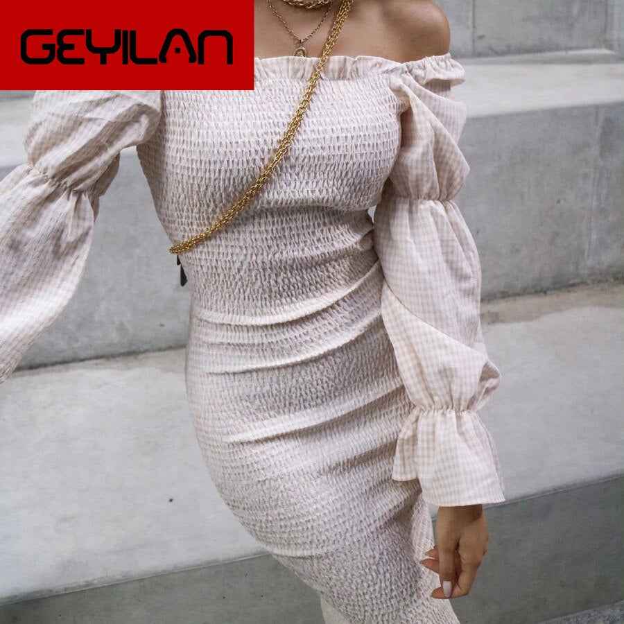 Nibber Autumn-Winter Harajuku Off-Shoulder Bodycon Midi Dress