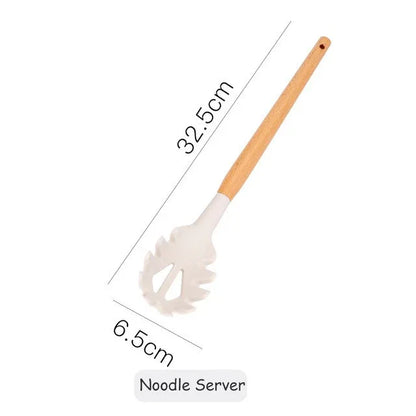 Milky White Silicone Kitchen Set – 10-Piece Non-Stick Utensil Collection with Elegant Storage Bucket - Shello's Creative Boutique