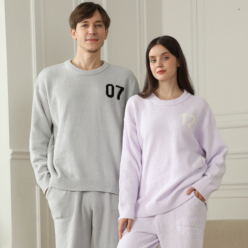 Autumn and Winter Half Fleece Couple's Home Clothes Set Head Style Multi Color Optional Plush Set Sleepwear eprolo