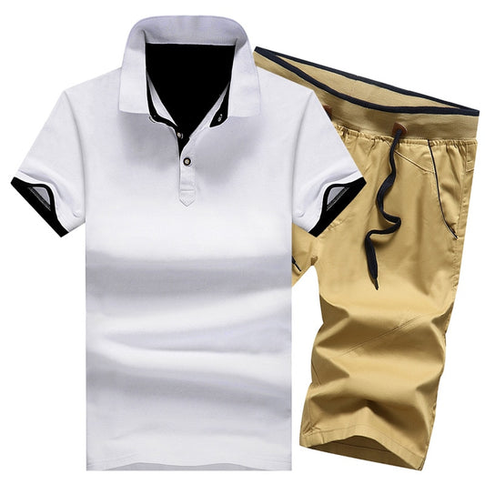 Cotton Mens Sets Summer Button Polo Shirts Sets Turn Down Mens Shorts 4XL Men Clothes 2 Piece Set Elastic Waist Shorts eprolo