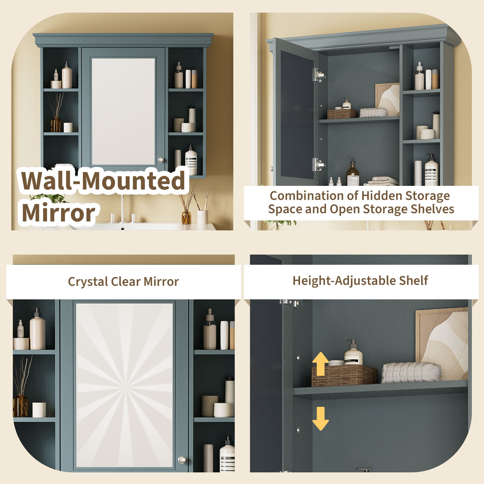 36 inch modern mirror cabinet with adjustable shelves, 2 soft closing doors, and 6 drawer storage cabinet door organizers eprolo