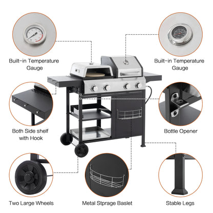 2+2 multifunctional gas barbecue grill and covered grill combination for outdoor cooking - barbecue, barbecue, pizza. - Shello's Creative Boutique