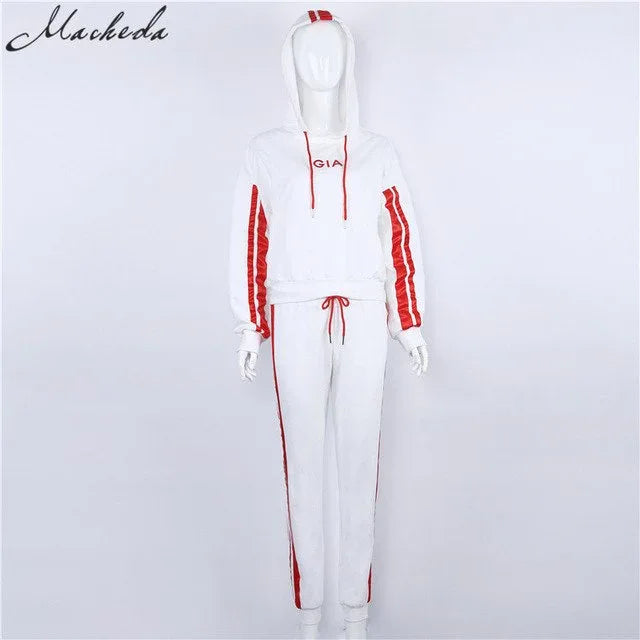 Nibbe spring Autumn fashion women Sportswear 2 piece set women White Red Active Wear Casual Sweat Pants Hooded Sweatshirt Hoodie - Shello's Creative Boutique