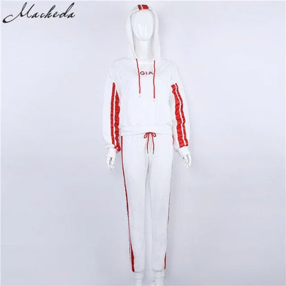Nibbe spring Autumn fashion women Sportswear 2 piece set women White Red Active Wear Casual Sweat Pants Hooded Sweatshirt Hoodie - Shello's Creative Boutique
