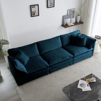 Mid-Century Modern Couch 3-Seater Sofa with 2 Armrest Pillows and 3 Toss Pillows, Couch for Living Room Blue Chenille - Shello's Creative Boutique