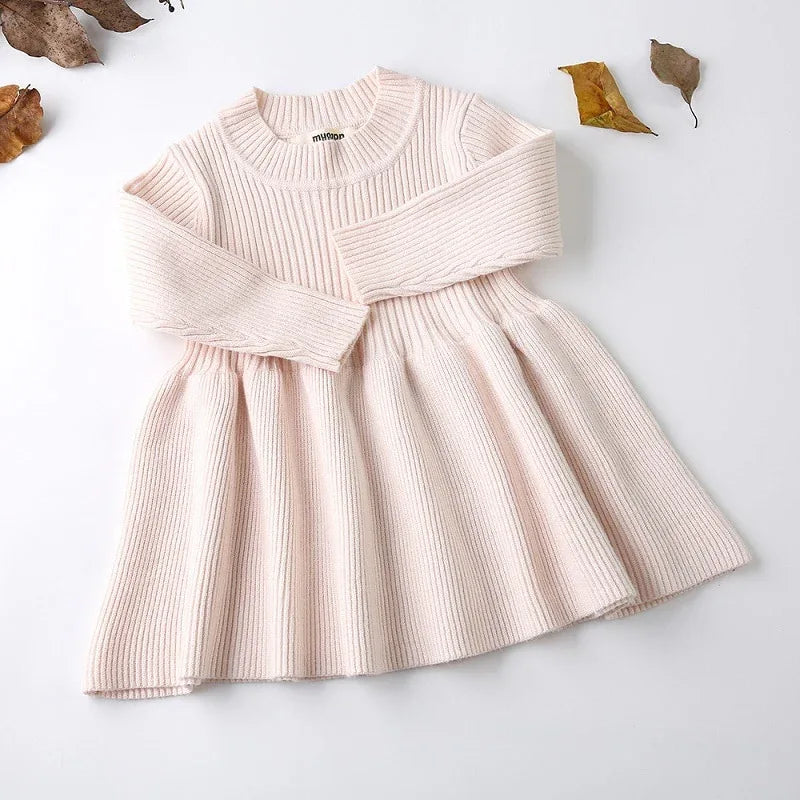 Baby Dresses For Girls Autumn Winter Long Sleeved Knit princess dress Lotus Leaf Collar Pocket Doll Dress Girls Baby Clothing - Shello's Creative Boutique