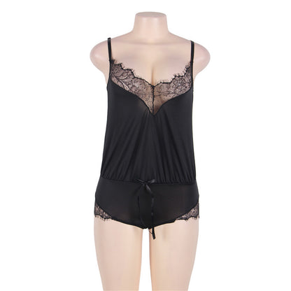 Plus Size Black Lace Teddy - Elegant Intimate Sleepwear for Women