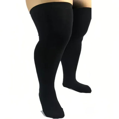 Plus Size Thigh High Socks - Striped Black Stockings (Up to 5XL) - Shello's Creative Boutique