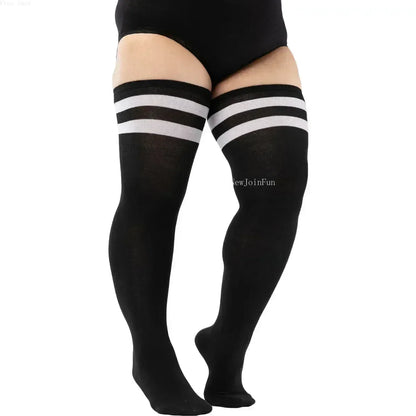 Plus Size Thigh High Socks - Striped Black Stockings (Up to 5XL) - Shello's Creative Boutique