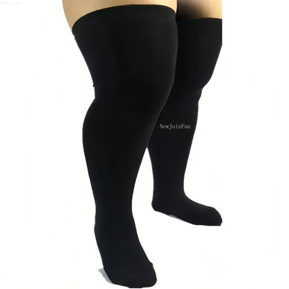 Plus Size Thigh High Socks - Striped Black Stockings (Up to 5XL) - Shello's Creative Boutique