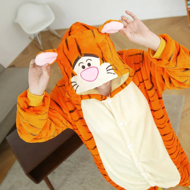 Fleece Tiger Adult Onesie Pajamas Christmas Halloween Animal Cosplay Sleepwear Women Men Kids Family One Piece Jumpsuit Costume eprolo