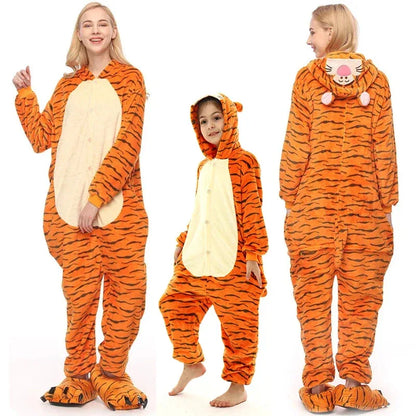 Fleece Tiger Onesie - Adult Kids Family Christmas Halloween Costume - Shello's Creative Boutique