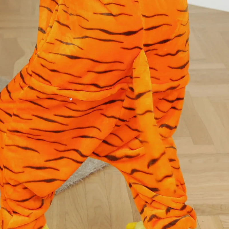 Fleece Tiger Adult Onesie Pajamas Christmas Halloween Animal Cosplay Sleepwear Women Men Kids Family One Piece Jumpsuit Costume eprolo