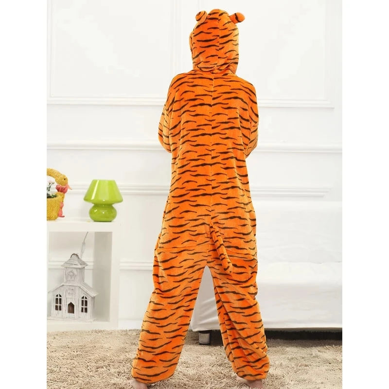 Fleece Tiger Adult Onesie Pajamas Christmas Halloween Animal Cosplay Sleepwear Women Men Kids Family One Piece Jumpsuit Costume eprolo