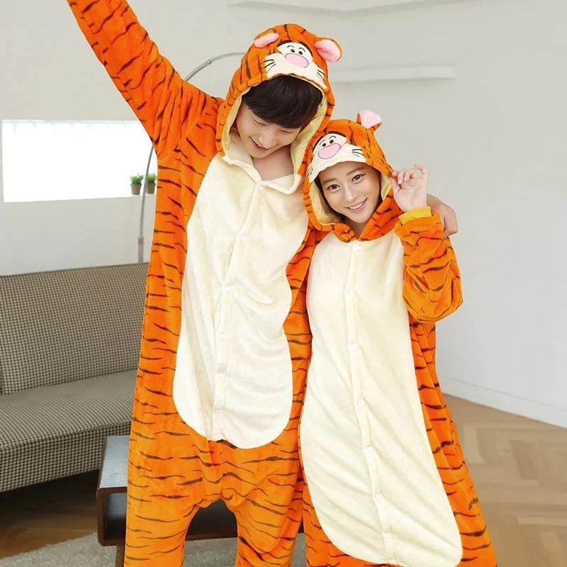 Fleece Tiger Adult Onesie Pajamas Christmas Halloween Animal Cosplay Sleepwear Women Men Kids Family One Piece Jumpsuit Costume eprolo