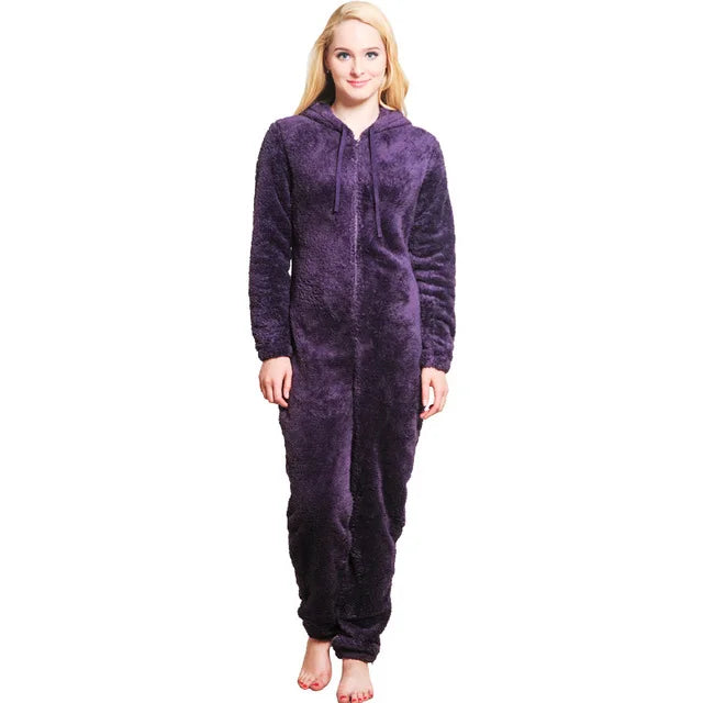 Winter Warm Pyjamas Women Onesies Fluffy Fleece Jumpsuits Sleepwear Overall Large Size Hood Sets Pajamas Onesie For Women eprolo