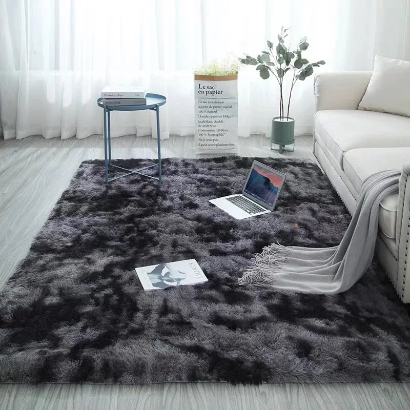 Grey Carpet Tie Dyeing Plush Soft Carpets For Living Room Bedroom Anti-slip Floor Mats Bedroom Water Absorption Carpet Rugs Shello Creative Boutique