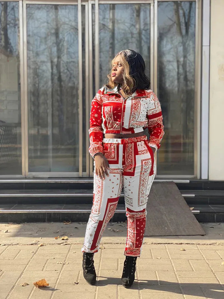 Women's Paisley Bandana Print Tracksuit - 2-Piece Zip-Up Sweatshirt & Jogger Set - Shello's Creative Boutique