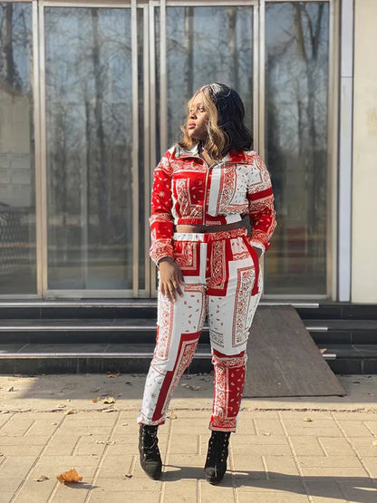 Women's Paisley Bandana Print Tracksuit - 2-Piece Zip-Up Sweatshirt & Jogger Set - Shello's Creative Boutique
