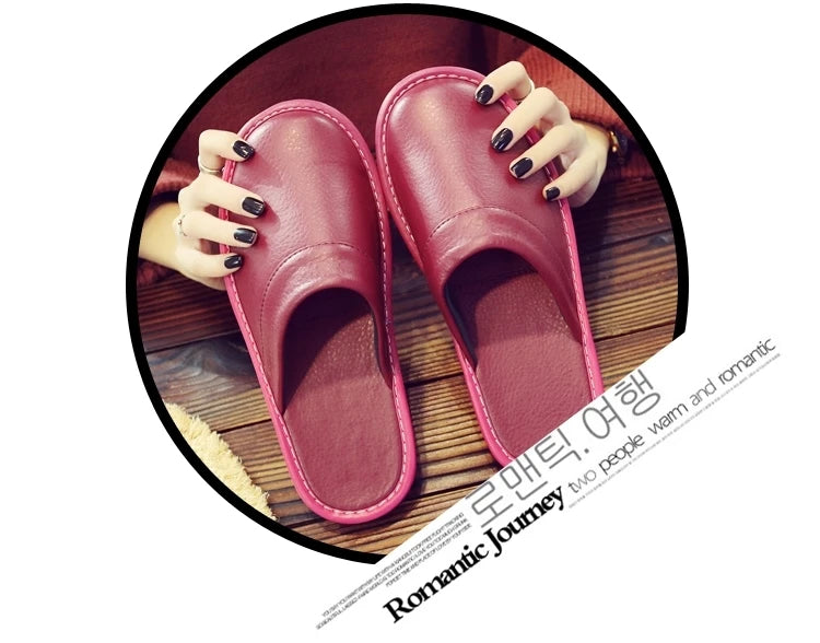 Men's Indoor Slippers - Closed Toe Faux Leather Slides (Large Sizes 47-48)