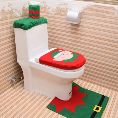 3PC Christmas Close-stool Cover Santa Claus - Toilet Seat And Tissue Cover Set - Shello's Creative Boutique