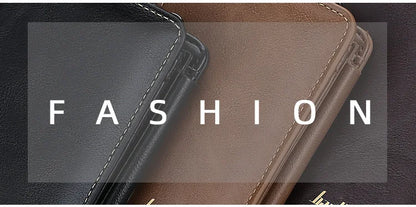 Men's PU Leather Zipper Wallet with Card Holder & Coin Pocket - Shello's Creative Boutique