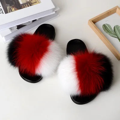 Women's Luxury Fluffy Fur Slippers - Indoor Warm Plush Flip Flops