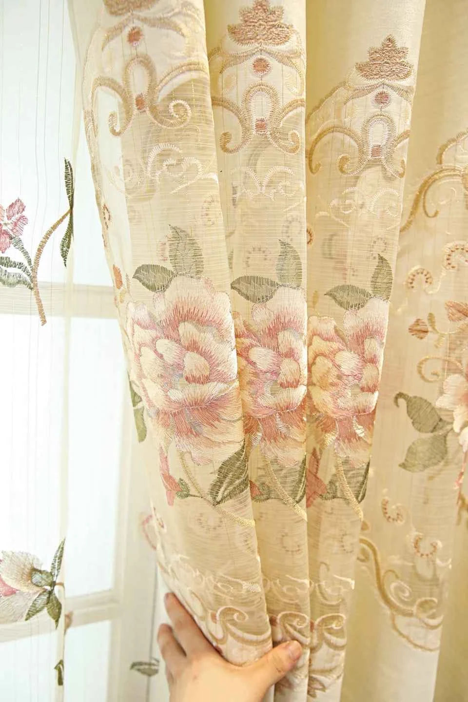 European Luxury Velvet Curtains - Embroidered Floral Tulle Blackout Drapes for Living Room