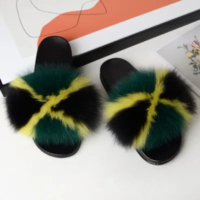 Women's Luxury Fluffy Fur Slippers - Indoor Warm Plush Flip Flops