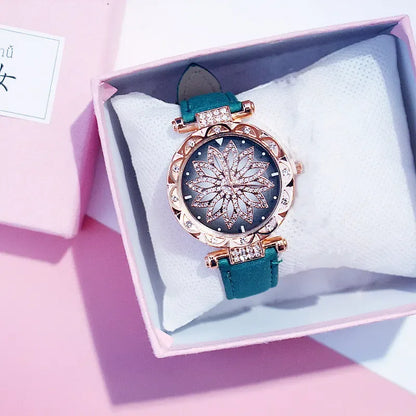 Women Starry Sky Watch Luxury Rose Gold Diamond Watches Ladies Casual Leather Band Quartz Wristwatch Female Clock zegarek damski - Shello's Creative Boutique