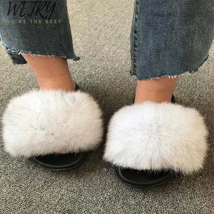 Women's Winter Fox Fur Slippers - Luxury Indoor Fluffy Slides - Shello's Creative Boutique