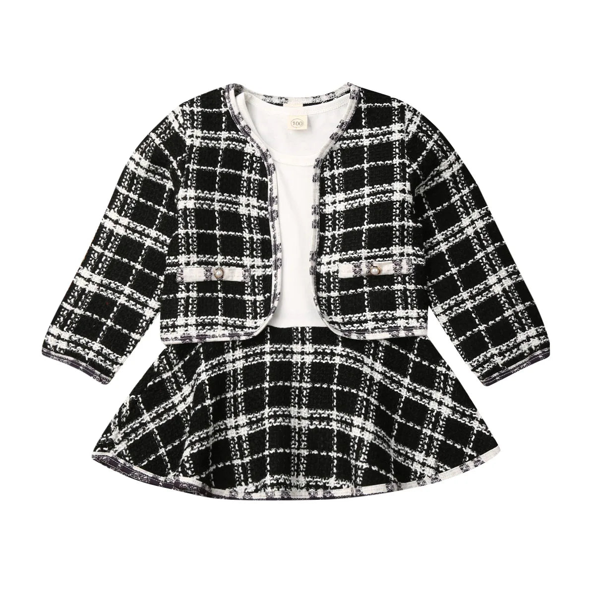 2Pcs Autumn Winter Party Kids Clothes For Baby Girl Fashion Pageant Plaid Coat Tutu Dress Outfits Suit Toddler Girl Clothing Set eprolo